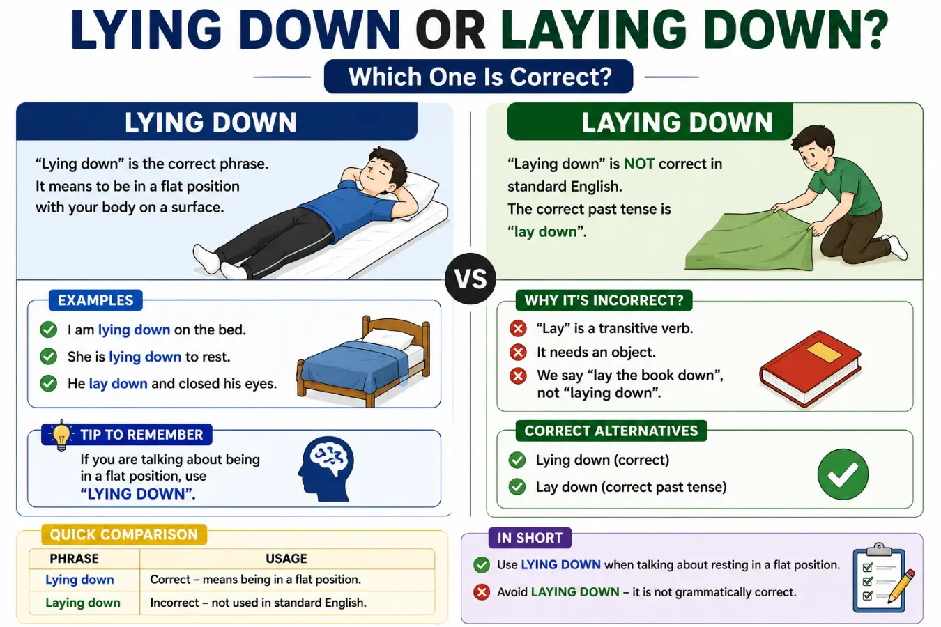 lying down or laying down