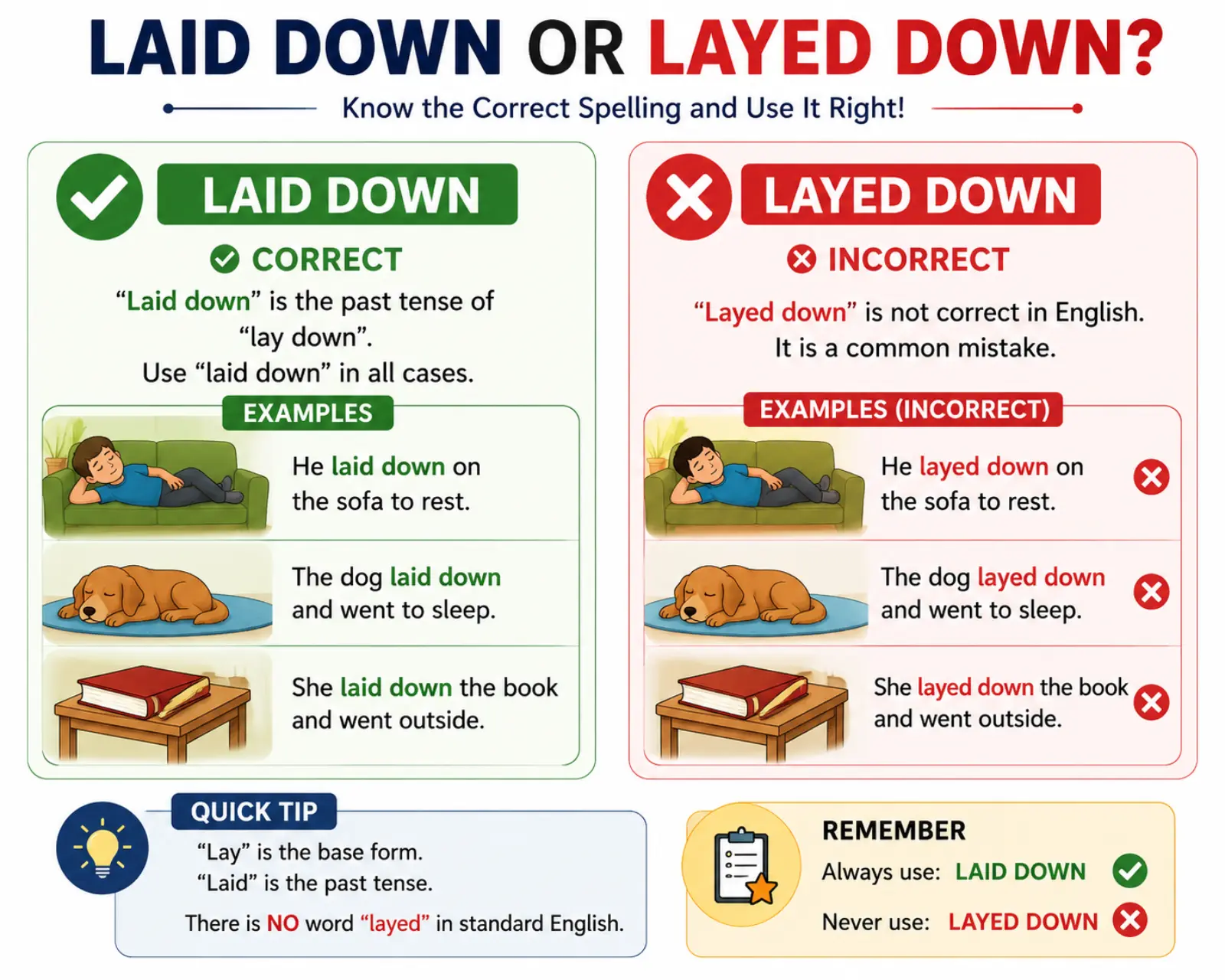 laid down or layed down